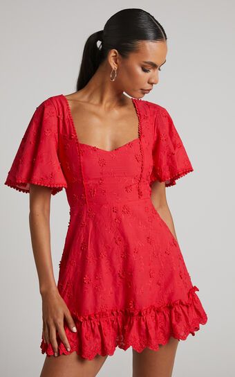 Fancy A Spritz Mini Dress - Square Neck Dress in Red | Showpo (ANZ)