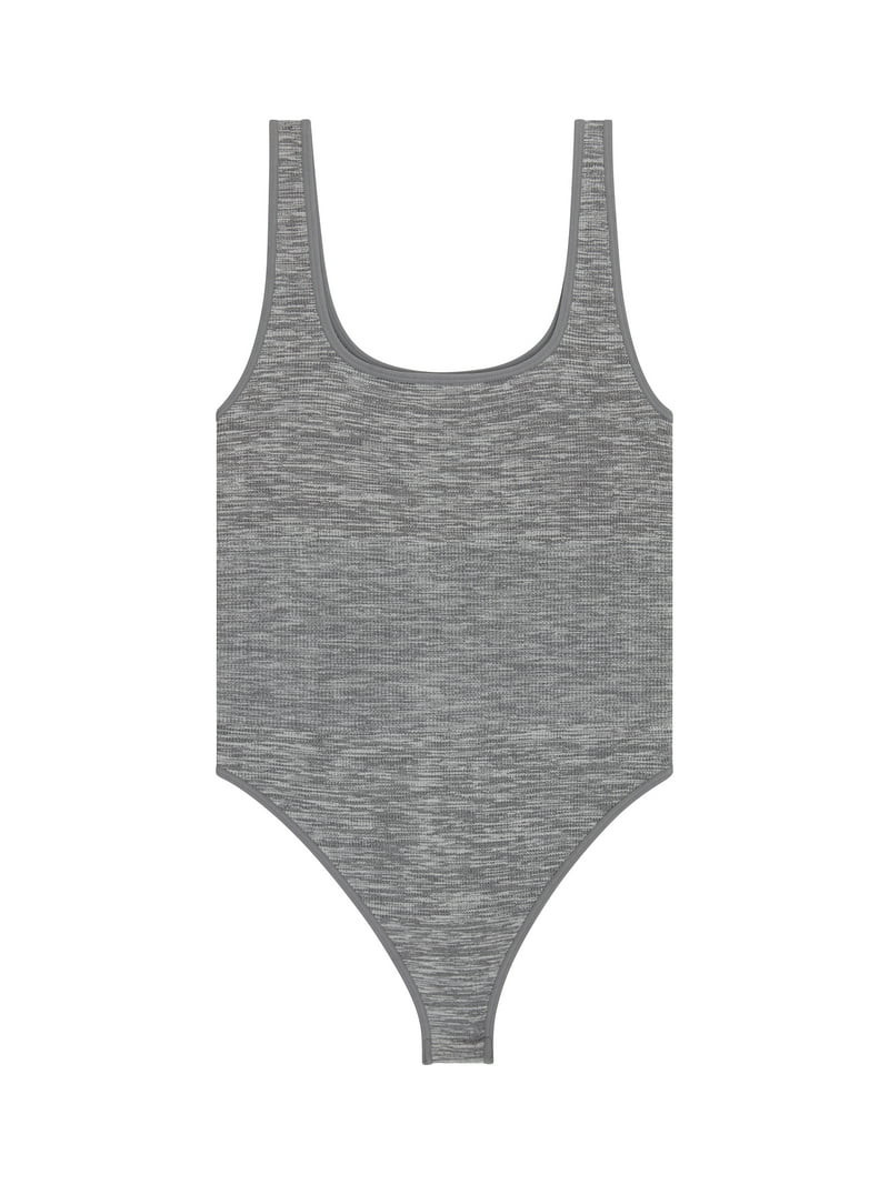 No Boundaries Women's Seamless Smoothing Rib Square Neck Bodysuit, Sizes XS-XXXL | Walmart (US)