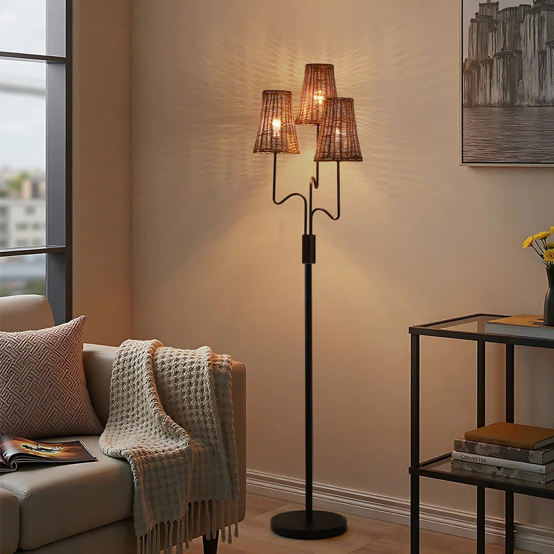 68 Inch 3-Light Dimmable Tree Floor Lamp, Handwoven Woven Rattan Shades | Wayfair North America
