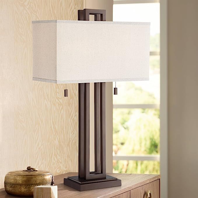 Gossard Modern Contemporary Style Table Lamp 30" Tall Bronze Brown Metal Rectangular Off White Bo... | Amazon (US)