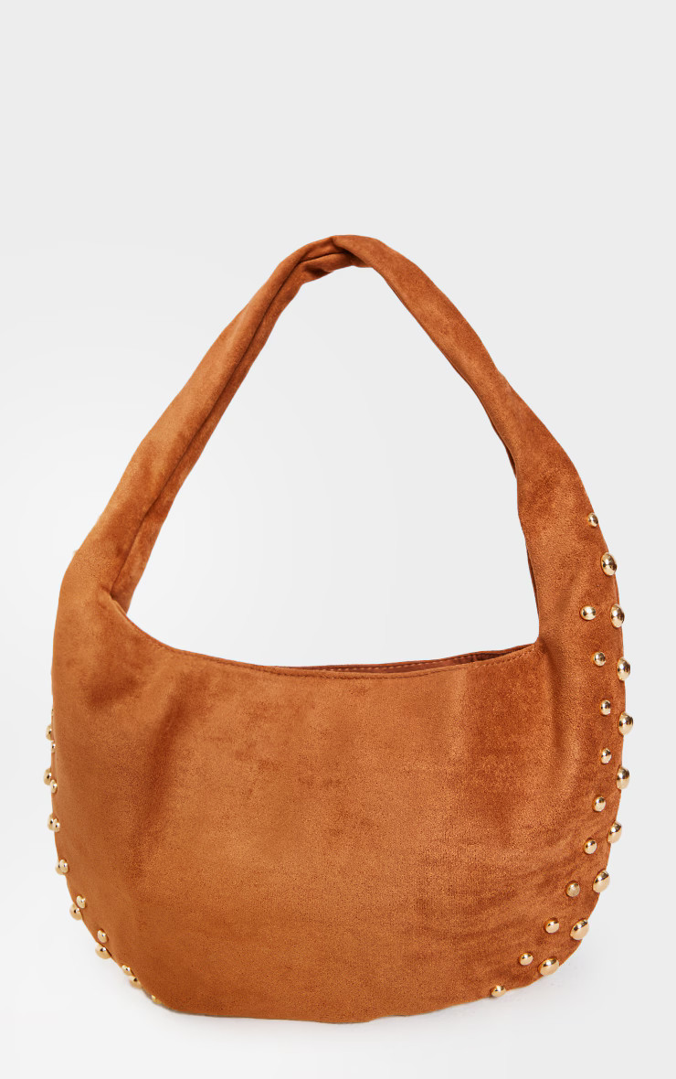 Tan Faux Suede Studded Shoulder Bag | PrettyLittleThing US