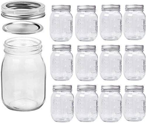 12 Pack Mason Jars 16 oz Mason Jars with Regular Mouth Canning Glass Jars with Lids | Amazon (CA)