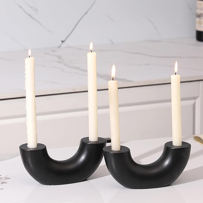 Ceramic Boho Candle Holders Set of 2, Farmhouse Black Taper Holders for Candlesticks, Decorative ... | Amazon (US)
