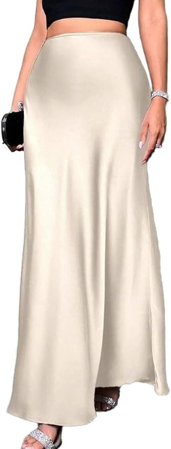 Long Satin Skirts for Women High Waisted A-Line Casual Elegant Flared Flowy Silk Maxi Skirt | Amazon (US)