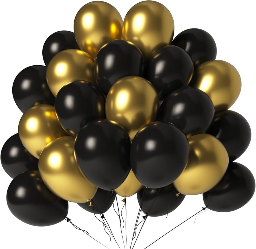 Black and Gold Balloons 100 Pack 12 Inch Metallic Chrome Black Gold Latex Helium Balloons for Bir... | Amazon (US)
