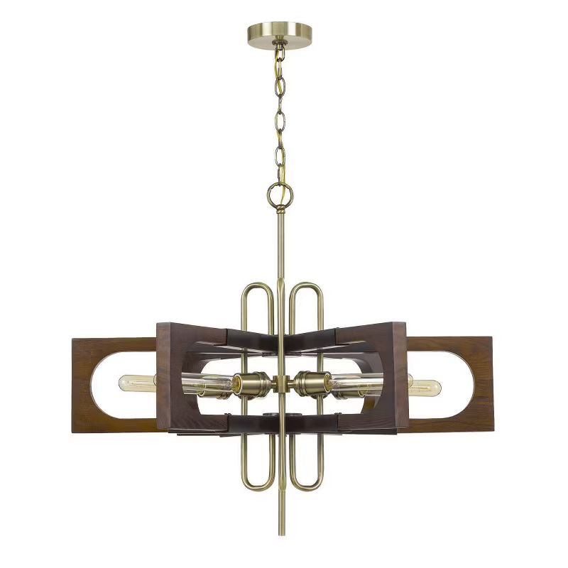 30" x 30" x 25" Metal/Wood Chandelier Antique Brass/Dark Brown - Cal Lighting | Target