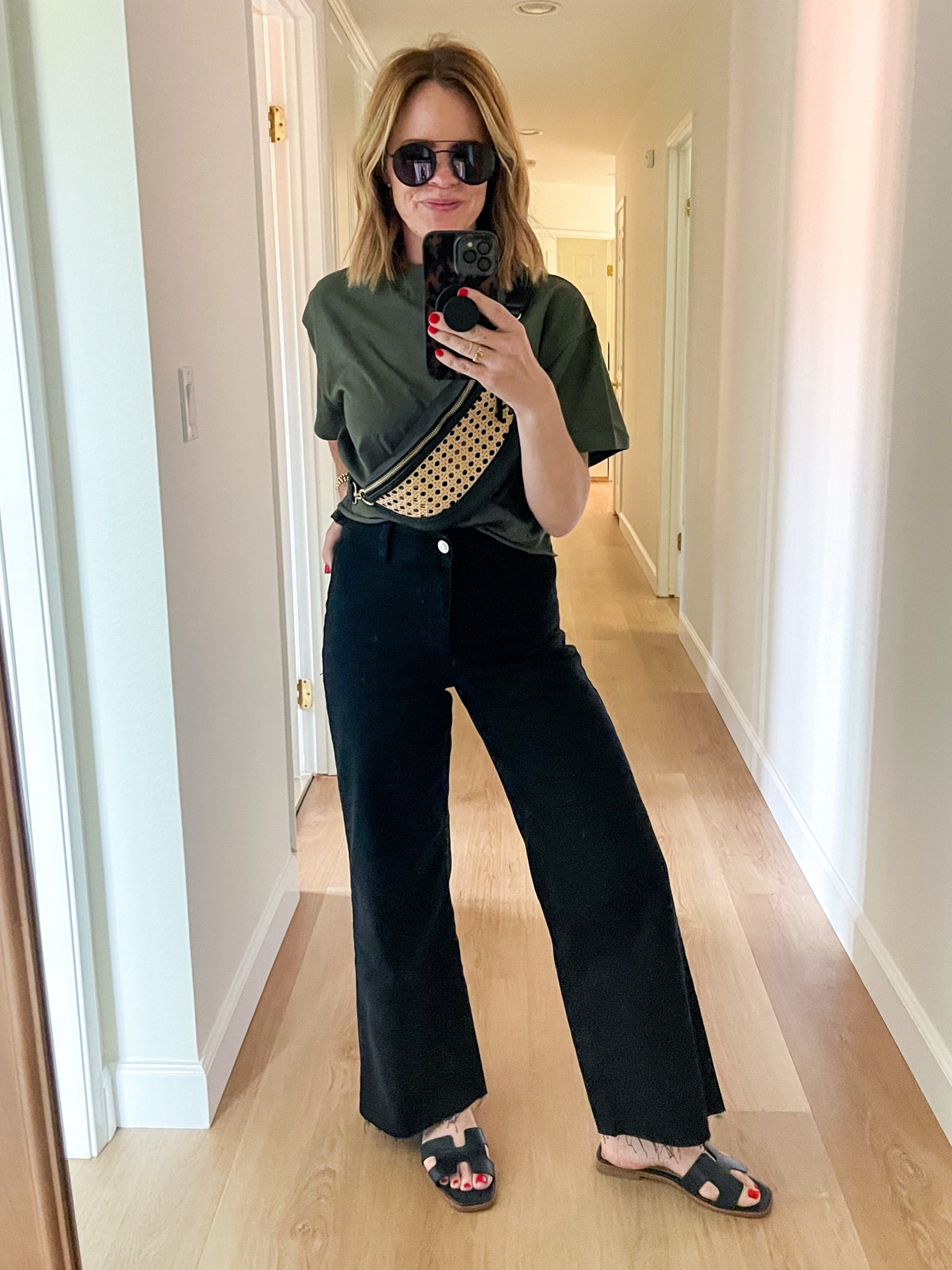 Target tee is TTS, wearing an XS 
Denim is TTS, wearing a 2 
Sandals I went up 1/2 a size 

Summer outfit 
Mom style 
High waisted wide leg black distressed denim 
Dropped wide leg denim 
Summer style 
Mom outfit 
Casual outfit 

#LTKOver40 #LTKFindsUnder100 #LTKStyleTip