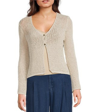 Crochet Knit Button Front Bell Sleeve Cardigan | Dillard's