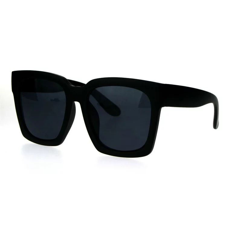 Womens Boyfriend Style Oversize Horned Rim Thick Plastic Sunglasses Matte Solid Black | Walmart (US)