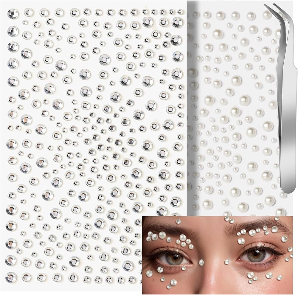 Teenitor Face Gems Self Adhesive Face Rhinestone Makeup Festival Face Jewels Stick On Pearls Hair... | Amazon (US)