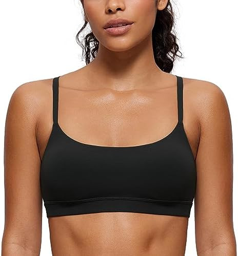 CRZ YOGA Butterluxe Adjustable Spaghetti Strap Sports Bras for Women - Scoop Neck Wireless Padded... | Amazon (US)