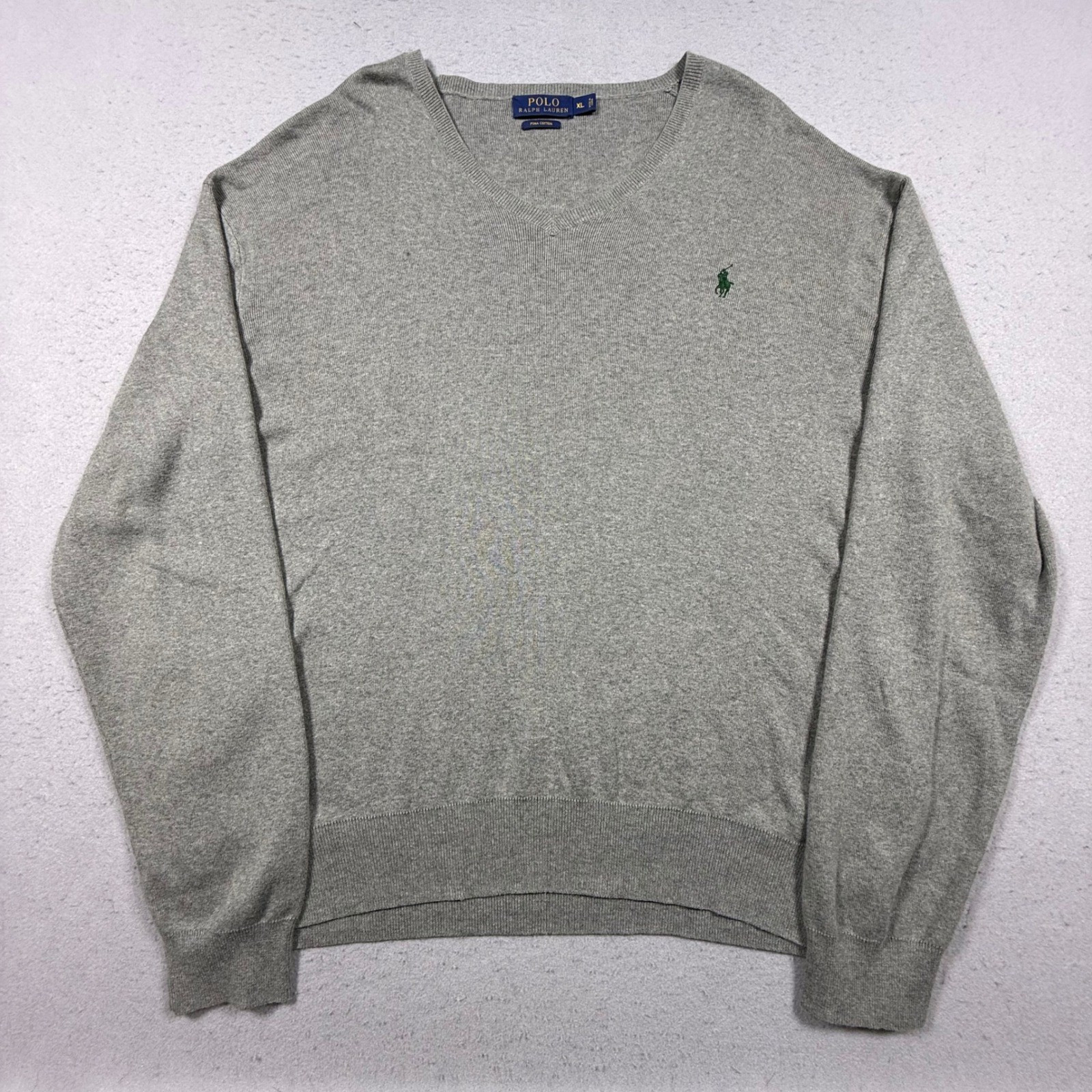 Polo Ralph Lauren Mens XL Grey Pima Cotton V-Neck Sweater Green Pony Logo | eBay US