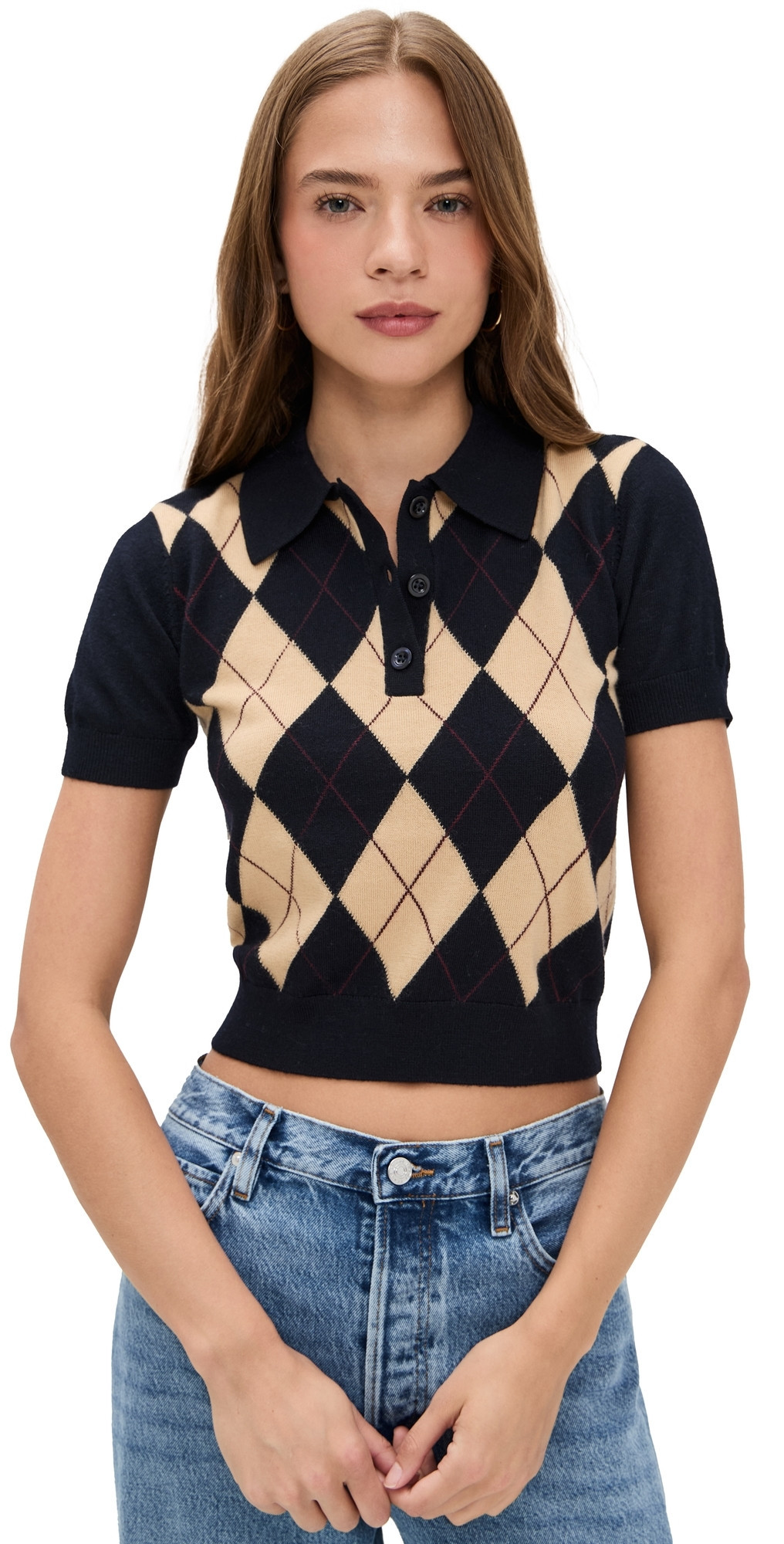 FRAME The Argyle Polo Navy Multi XXS | Shopbop