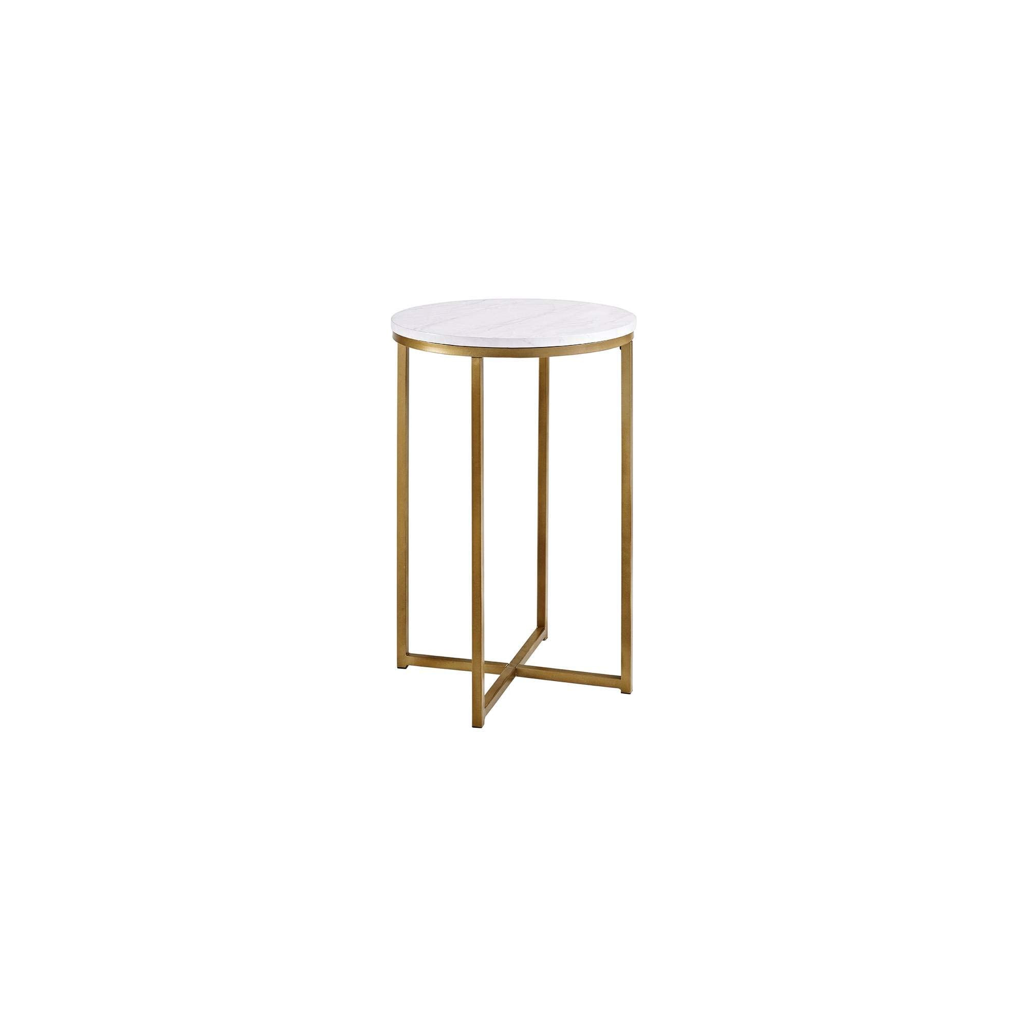Walker Edison Cora Modern Faux Marble Round Accent Table with X Base, 16 Inch, Marble and Gold | Amazon (US)