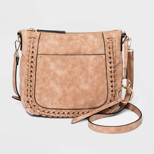 VR NYC Zip Closure Top Zip Woven Braid Crossbody Bag - Natural | Target