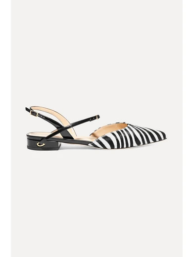 Vittorio zebra-print calf hair and patent-leather point-toe flats | NET-A-PORTER (UK & EU)