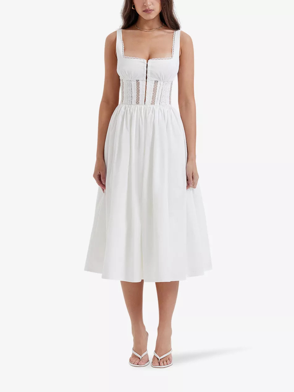Perle lace-trim stretch-cotton midi dress | Selfridges