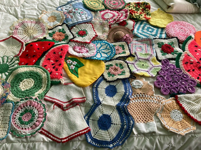 Vintage pot holders refrigerator  decor fancy crochet assorted lot 40+ | eBay US