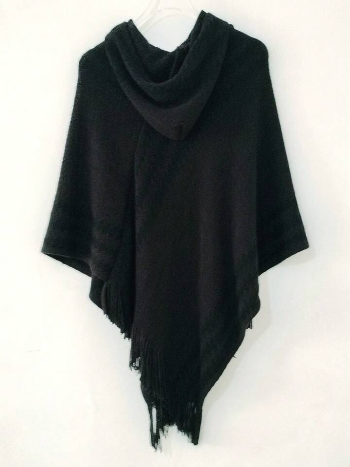 Boho 1 pieza capa tejida con capucha de color negro para mujer con borlas, diseño jacquard de do... | SHEIN