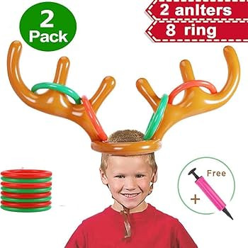 2PCS Christmas Party Toss Game Inflatable Reindeer Antler Hat with Rings for Kids Adults Family X... | Amazon (US)