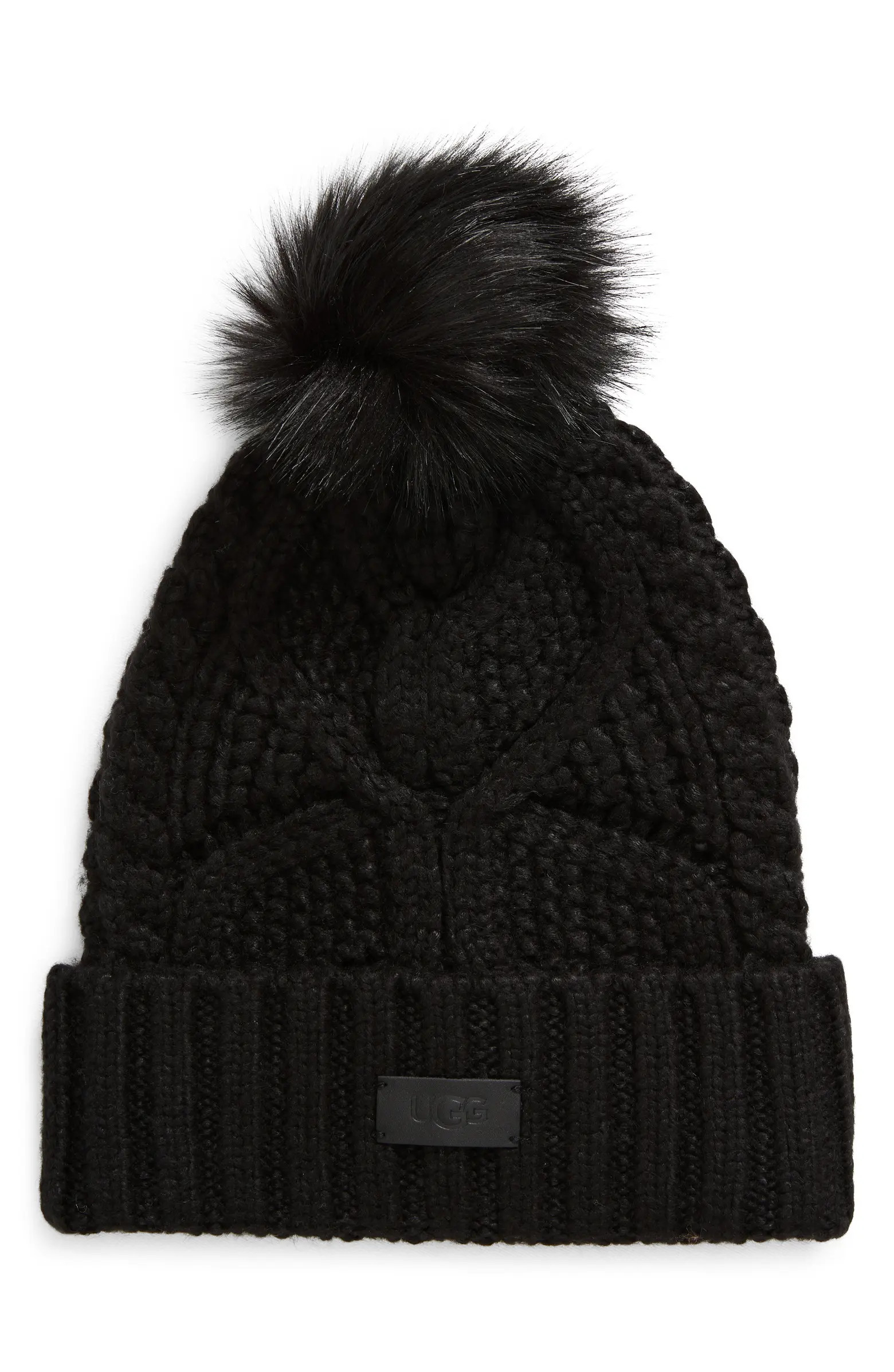 Faux Fur Pompom Cable Knit Beanie | Nordstrom