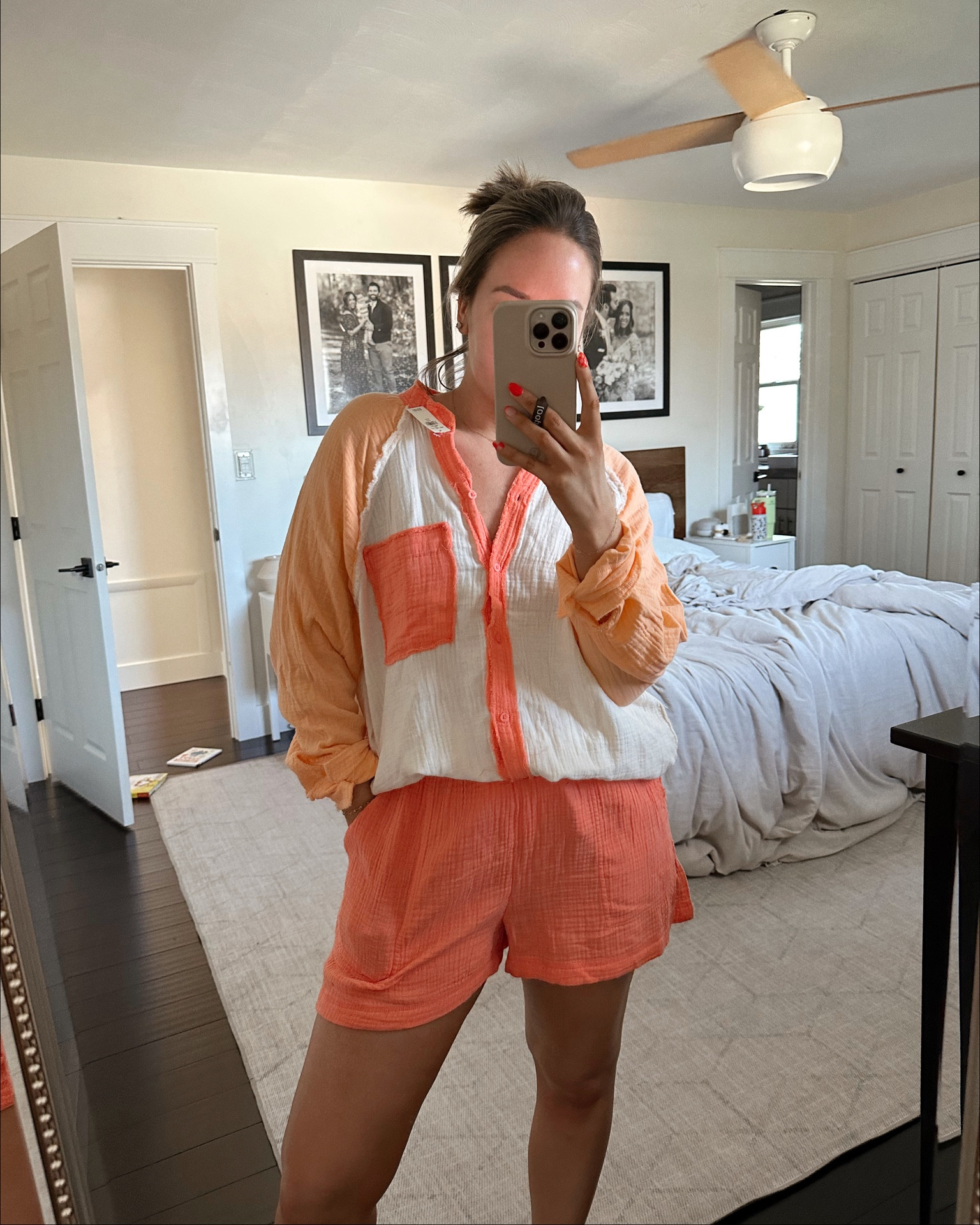 Aerie beach set 🥰🧡 fell in love with these colors! In a size large in the shorts, size medium in the button down. Can be worn as separates and together, perfect pool coverup!

Beach wear, coverup, swimwear, matching set, aerie, peach, spring outfits, summer look 

#LTKswim #LTKtravel