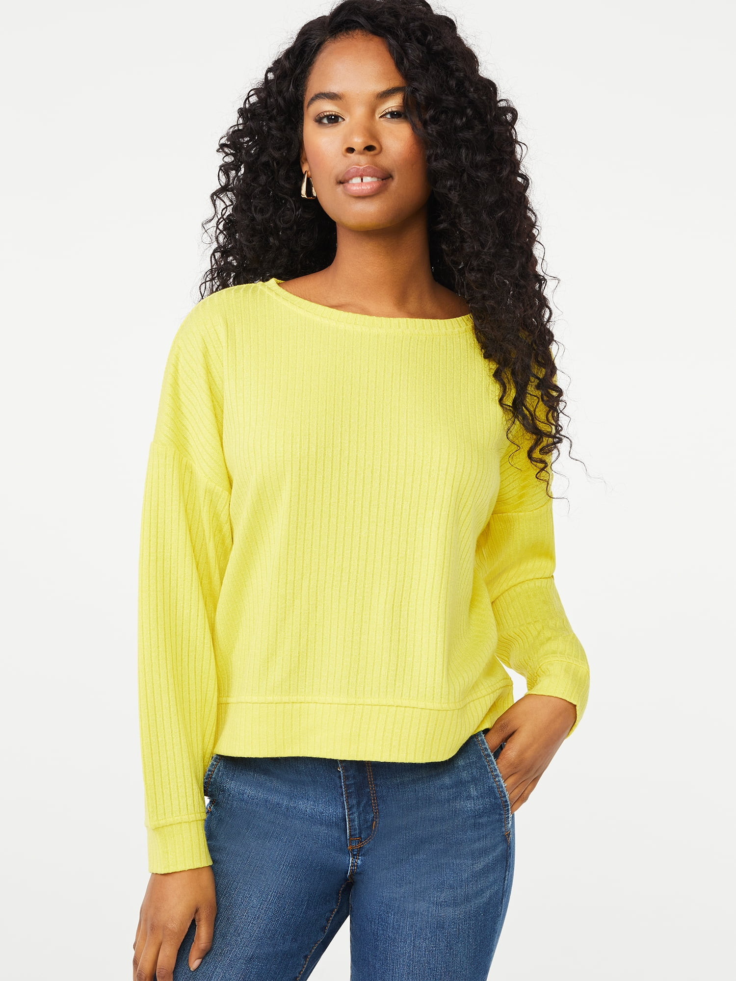 Scoop Women's Drop Shoulder Rib Pullover - Walmart.com | Walmart (US)