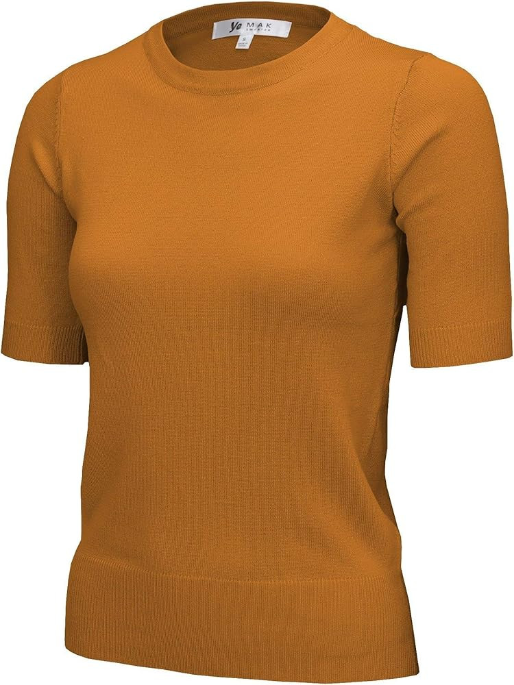 YEMAK Women's 1/2 Sleeve Crewneck Basic Casual Knit Pullover Sweater | Amazon (US)
