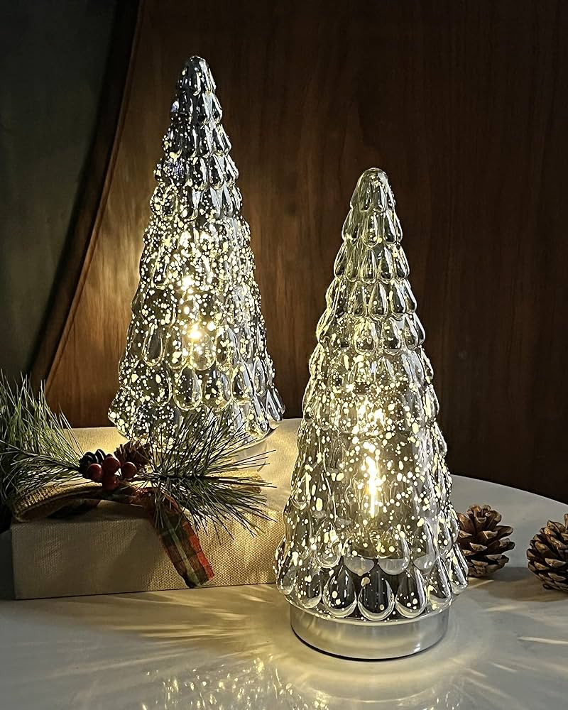 SHMILMH Silver Mercury Glass Christmas Tree, Small Tabletop Christmas Tree with Light, Battery Op... | Amazon (US)