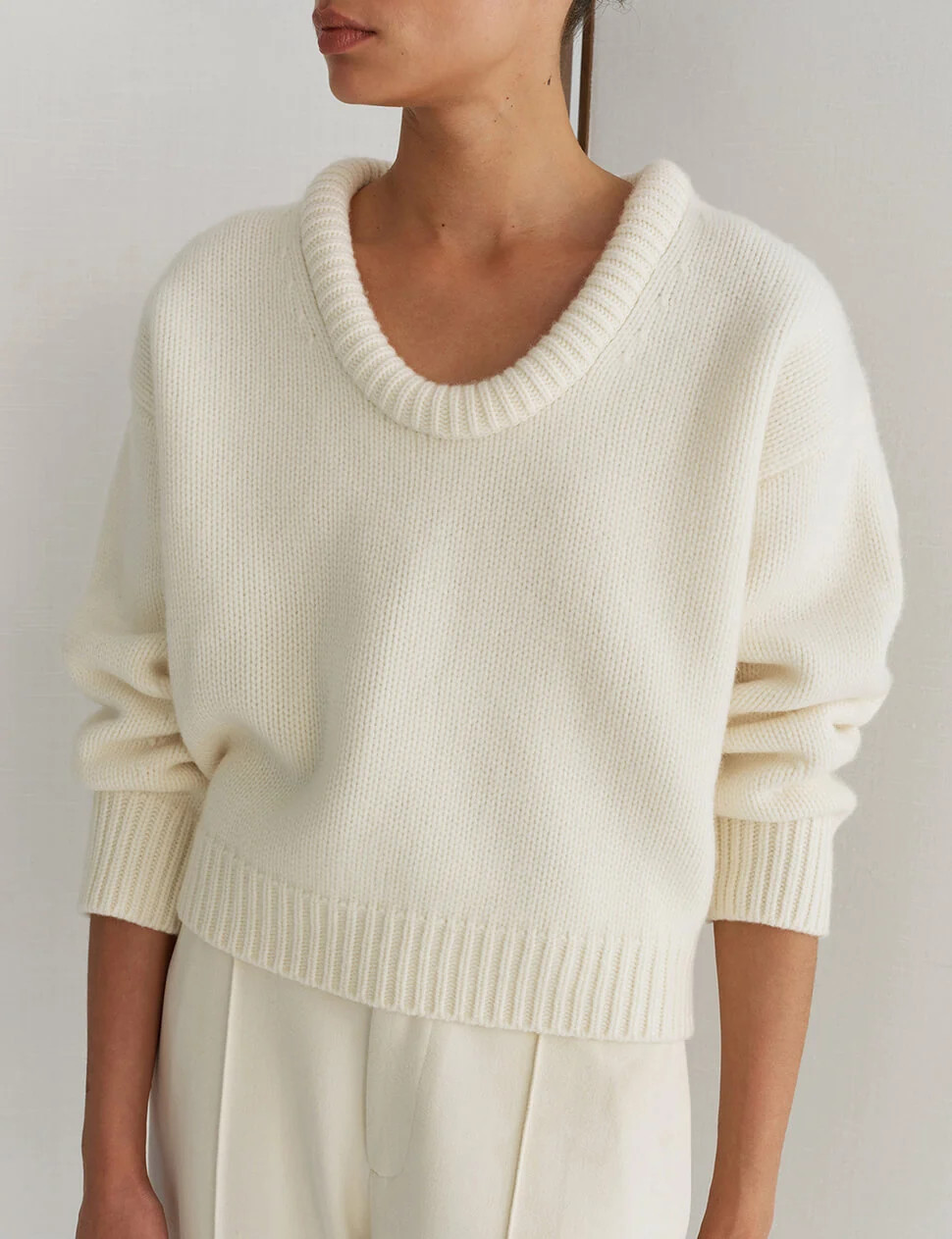 Ivory Cropped Cocoon Wool Sweater-PREORDER | Pixie Market