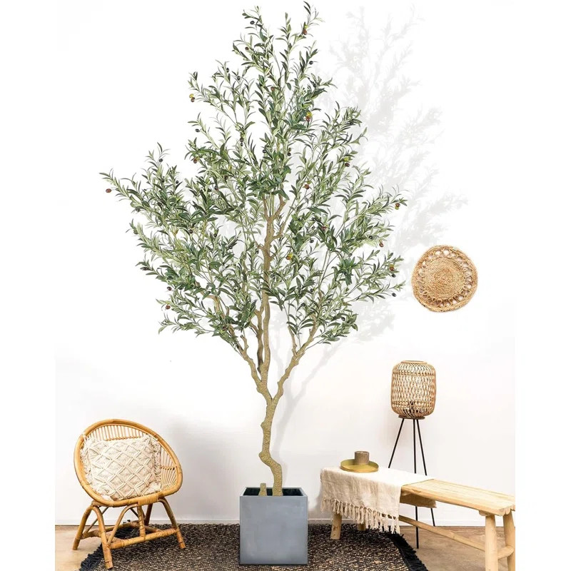 Finnian Tall Faux Olive Tree,9ft(108in) Realistic Texture Potted Silk Artificial Olive Tree. | Wayfair North America
