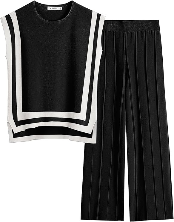 ANRABESS Women Two Piece Outfits Summer Knit Lounge Matching Sweater Sets Pullover Tops Pants Tra... | Amazon (US)