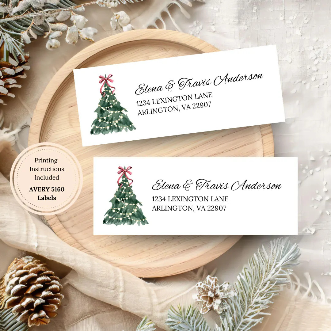 Christmas Return Address Labels: Editable Vintage Christmas Label (Printable Template) 2.625X1, A... | Etsy (US)