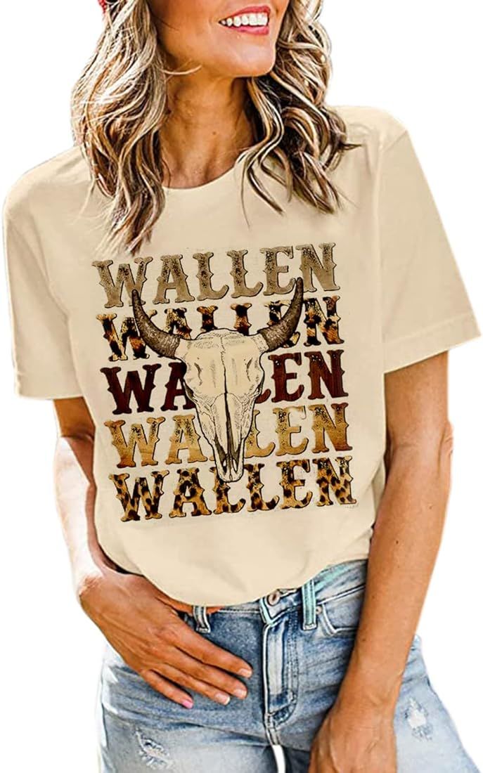 Retro Steer Skull Western T-Shirts Women Leopard Vintage Graphic Tees Country Concert Shirt Cowbo... | Amazon (US)