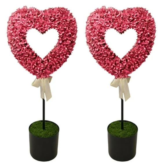 Fung-hwang Boxwood Heart with Bow Topiary, 30 Inch Heart Topiary Pink & White Valentine's Day Art... | Walmart (US)