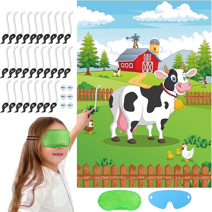 Pin The Tail on The Cow, Cow Games with 28 Pcs Cow Tails for Kids Farm Birthday Party Supplies Co... | Amazon (US)