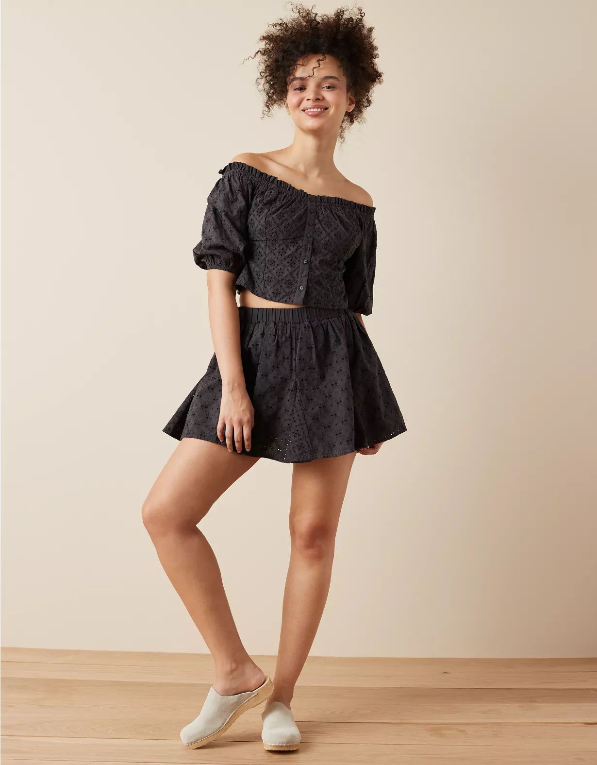 AE Off-The-Shoulder Puff-Sleeve Eyelet Top | American Eagle Outfitters (US & CA)