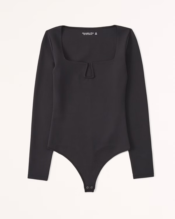 Long-Sleeve Ponte Notch-Neck Bodysuit | Abercrombie & Fitch (US)