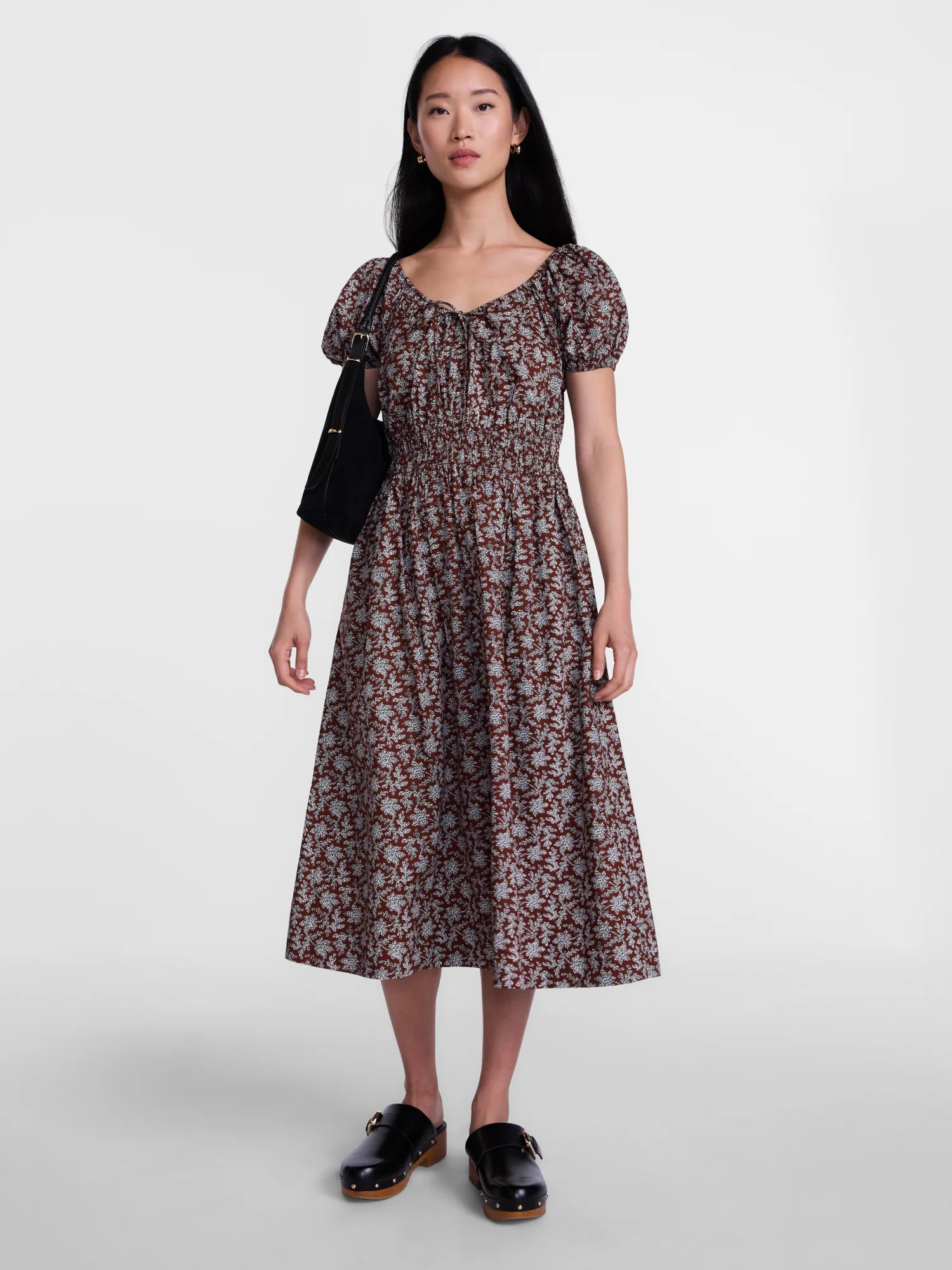 Scenario Women's and Women's Plus Smocked Waist Peasant Midi Dress with Puff Sleeves, Sizes XS-4X | Walmart (US)
