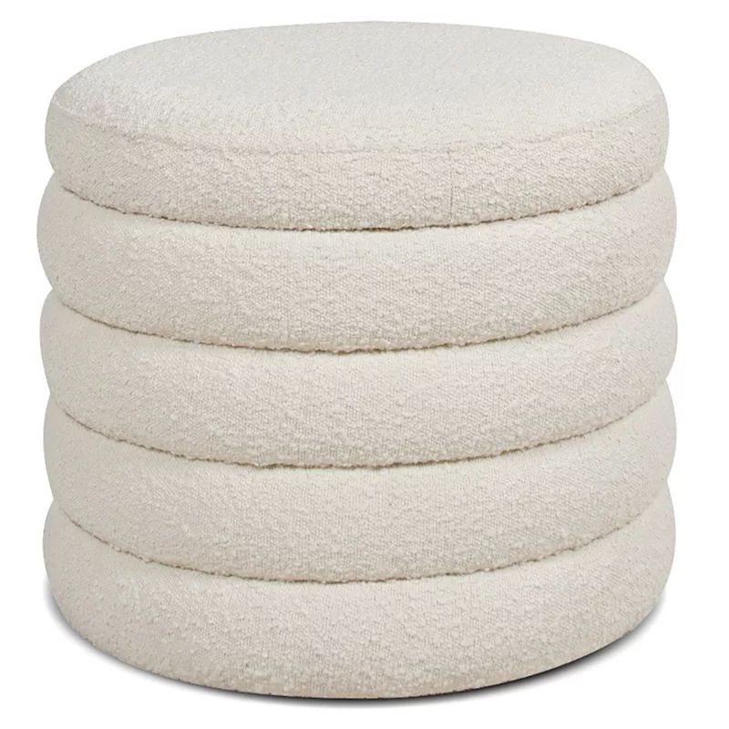 Fuji 22" Upholstered Boucle Round Storage Ottoman Ivory White - Walmart.com | Walmart (US)