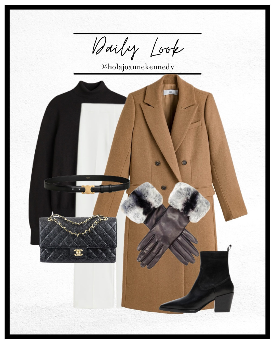 Chic office style, Midweek workwear, Business casual inspiration, Tailored winter outfit, Camel coat styling, White trousers outfit ideas, Classic black and white look, Timeless office fashion, Luxury accessories inspiration, Winter Whites, white tailored trousers, camel wool coat, black turtleneck, black pointed ankle boots, leather gloves 

#LTKstyletip #LTKworkwear #LTKwinter