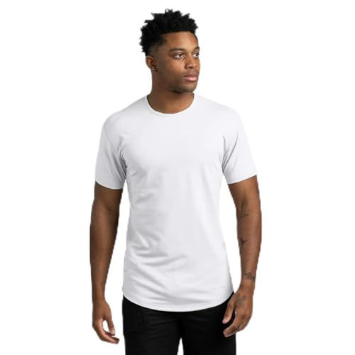 BYLT Mens Drop-Cut Men's T Shirt – Plain Tshirts for Men, Drop Cut Basic Crewneck Tee – Soft Polyester, Cotton, and Spandex Blend – Moisture Wicking, Wrinkle Resistant, Stretch Fit –, White, S | Amazon (US)