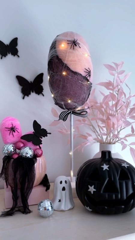 DIY Spooky Cotton Candy 🕷️💕 Linked my small & tall Cotton candy sticks. My outfit, and some other Halloween decor pieces I used! 

#LTKHalloween #LTKhome #LTKVideo