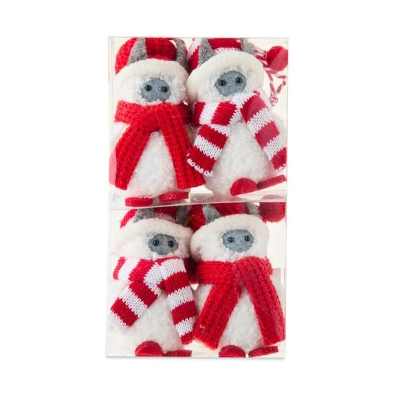 Red and White Mini Plush Yeti Christmas Ornaments, 4 Count, by Holiday Time | Walmart (US)