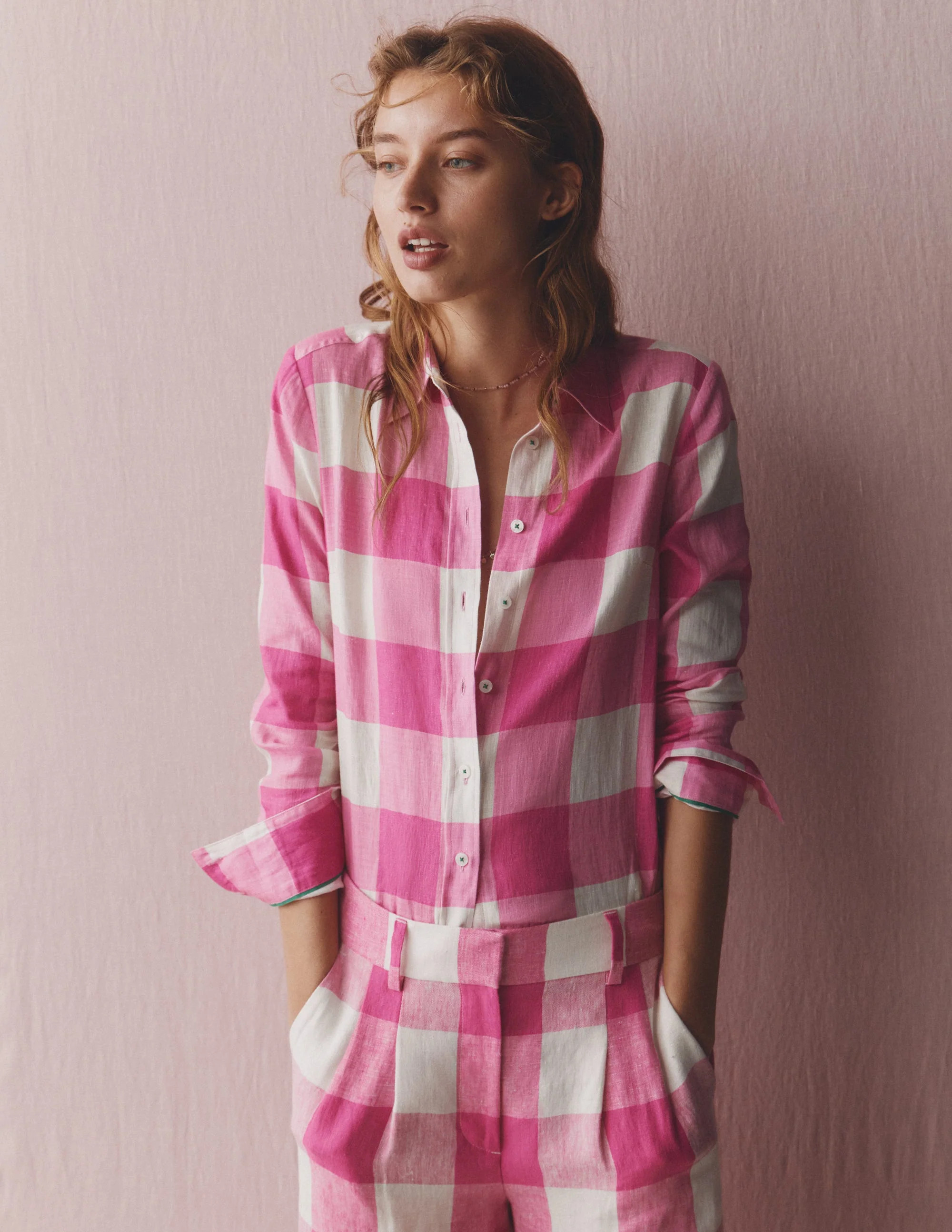 Sienna Linen Shirt-Pink Gingham | Boden (US)
