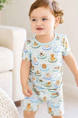 Two-Piece Short Pajama Set | Poolside Pups Blue | Caden Lane