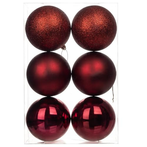 3.94" Large Christmas Balls Shatterproof Burgundy Red Christmas Ornaments 6 Pcs Big Burgundy Red Xmas Ornaments for Xmas Tree Holiday Wedding Party Decoration | Amazon (US)