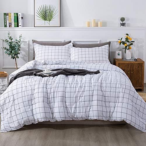 Andency White Grid Comforter Full(79x90Inch), 3 Pieces(1 Plaid Comforter and 2 Pillowcases) White... | Amazon (US)