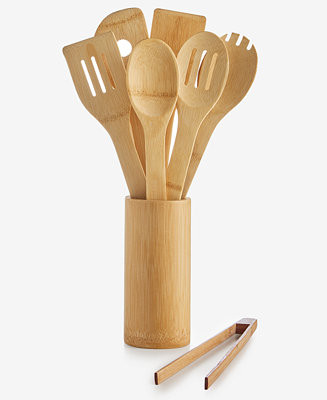 7-Piece Bamboo Utensil Set & Holder | Macy's
