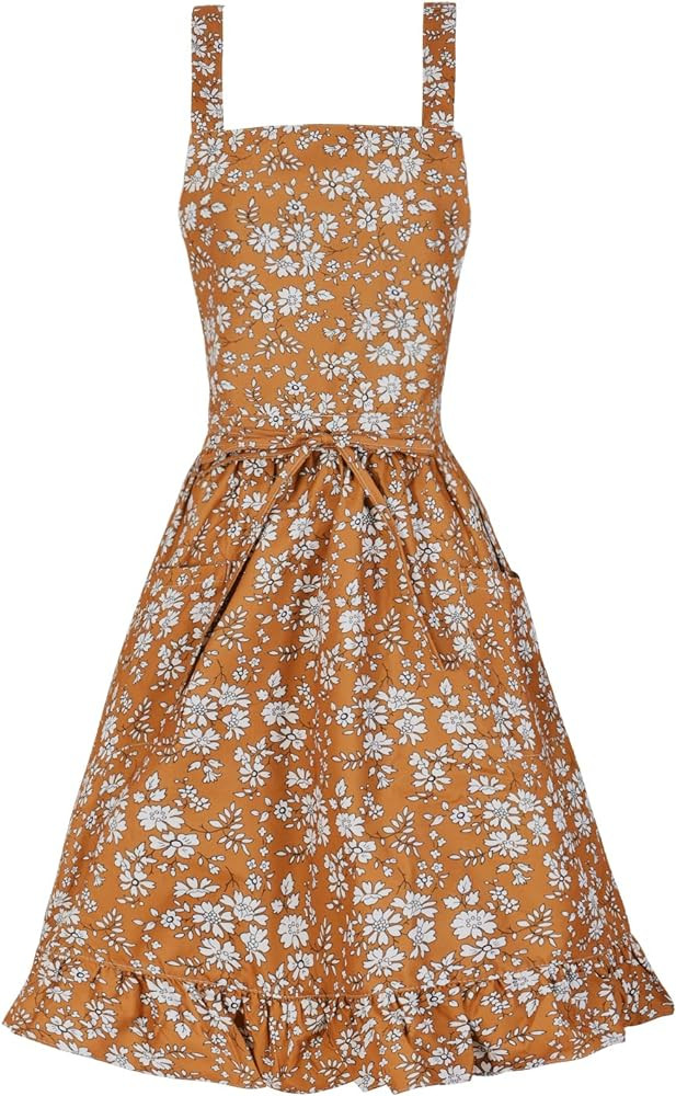 Vintage Pinafore Apron Dress for Women with Pockets Cute Floral Chef Aprons for Kitchen Cooking B... | Amazon (US)